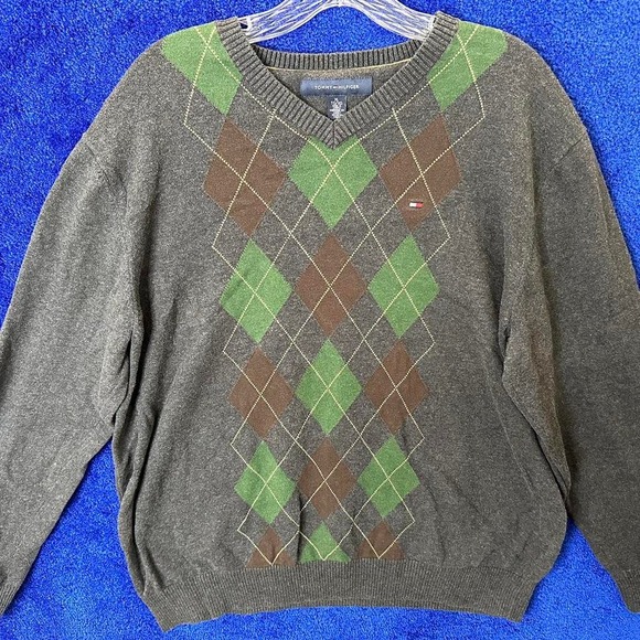 Tommy Hilfiger Other - Tommy Hilfiger Green‎ and brown argyle V-neck sweater #retro